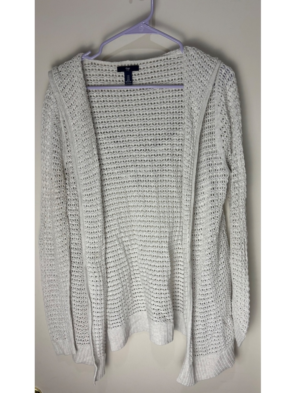 Gap Women’s M Open Weave Hooded Cardigan Oatmeal Cotton Crochet Knit